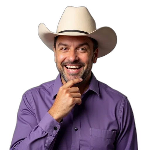 hat, jacket, staff, man, wide, smile, wearing, cowboy transparent PNG cut-out