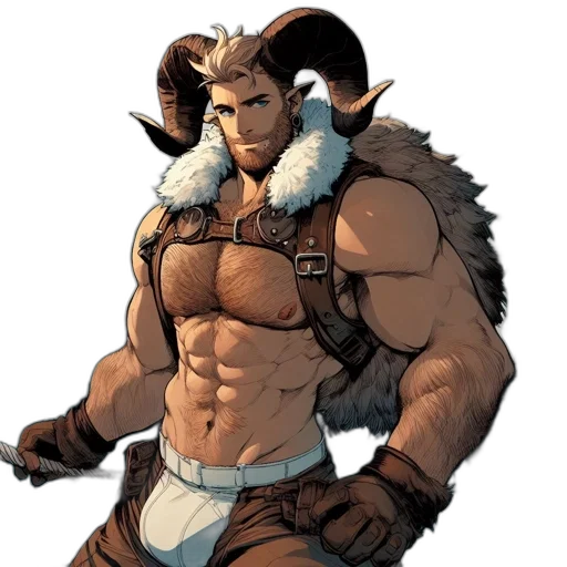animal, comic book art, concept art, fantasy art, muscular, man, horns, beard transparent PNG cut-out