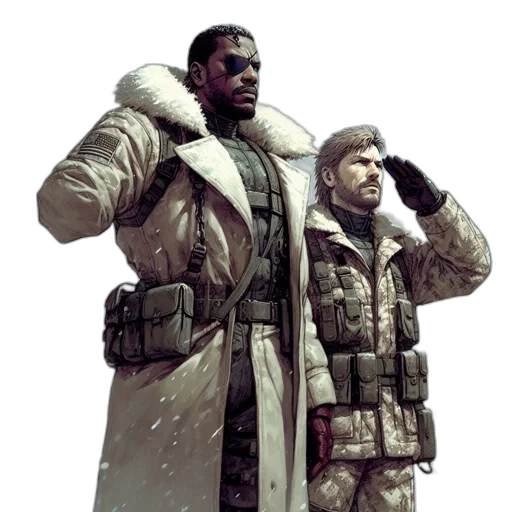 jacket, concept art, cyberpunk, comic book art, pixel art, snow, two, male transparent PNG cut-out