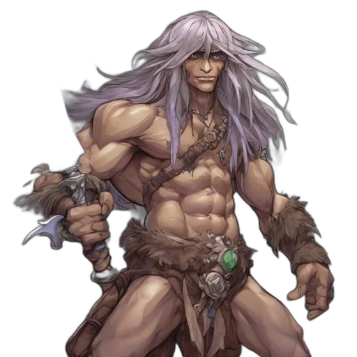 fantasy art, concept art, pixel art, comic book art, muscular, man, long, purple transparent PNG cut-out
