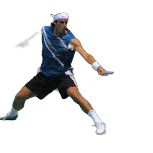 photorealistic, 3d render, man, blue, shirt, playing, tennis, court transparent PNG cut-out