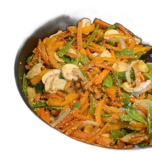 food, pan, stir-fried, vegetables, sesame, seeds, top transparent PNG cut-out