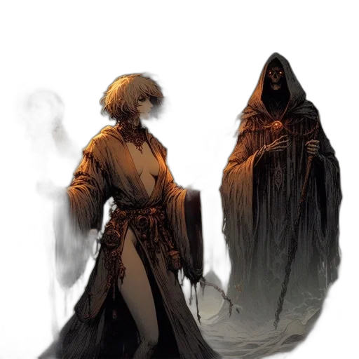 staff, mask, sword, creature, concept art, fantasy art, comic book art, cyberpunk transparent PNG cut-out