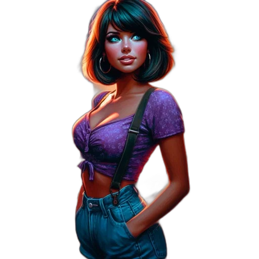 dress, concept art, comic book art, fantasy art, pixel art, neon lights, neon, dark transparent PNG cut-out