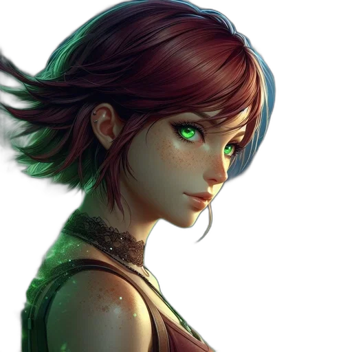 face, fantasy art, concept art, comic book art, cyberpunk, green, dark, female transparent PNG cut-out
