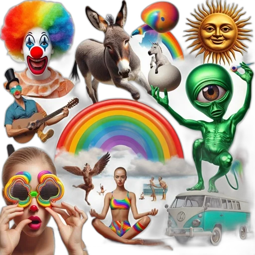 concept art, photorealistic, colorful, collection, diverse, vivid, fantastical, elements transparent PNG cut-out