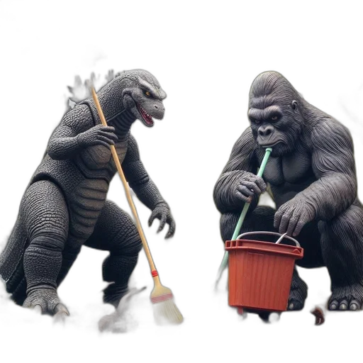 concept art, 3d render, two, anthropomorphic, creatures, one, giant, gorilla transparent PNG cut-out