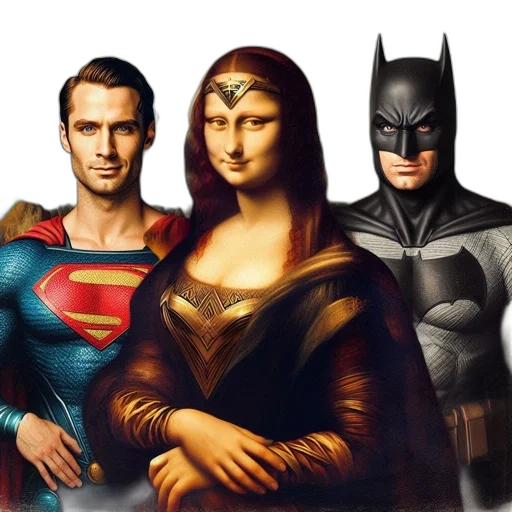comic book art, fantasy art, concept art, photorealistic, mona, lisa, depicted, alongside transparent PNG cut-out
