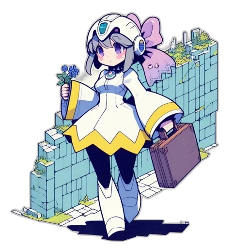 robot, staff, dress, weapon, anime, pixel art, concept art, cartoon transparent PNG cut-out