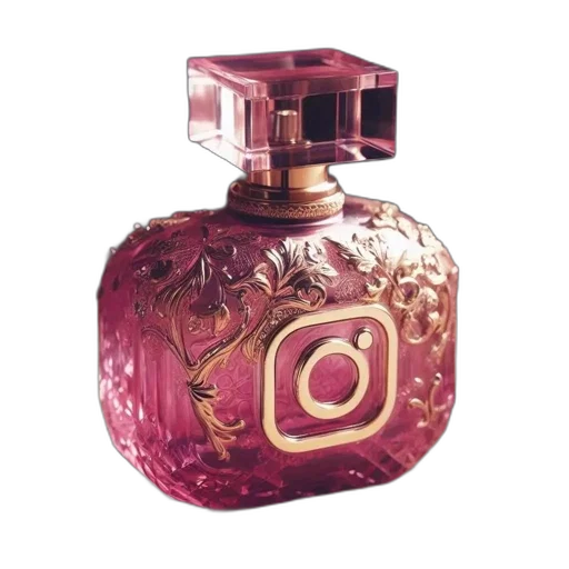 bottle, crown, jewelry, dragon, photorealistic, elegant, pink, perfume transparent PNG cut-out