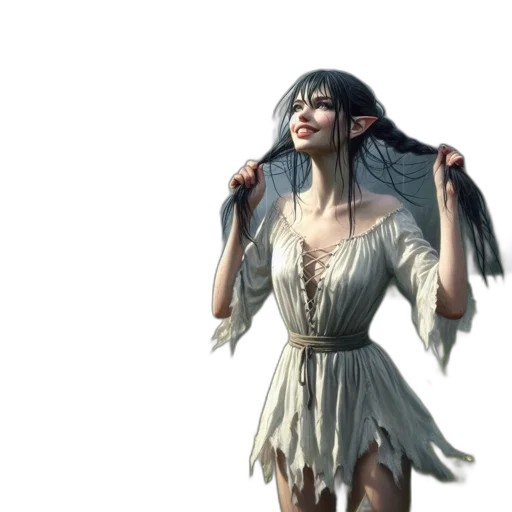 dress, concept art, fantasy art, 3d render, photorealistic, rainy, forest, scene transparent PNG cut-out