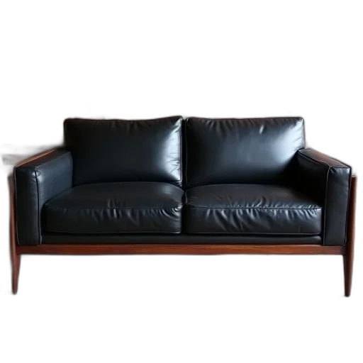 furniture, 3d render, dark, black, leather, couch, wooden, base transparent PNG cut-out