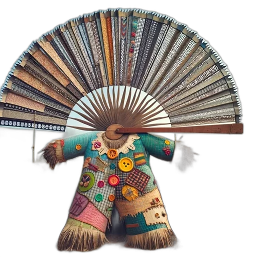umbrella, hat, staff, jacket, 3d render, concept art, earth tones, colorful transparent PNG cut-out
