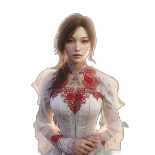 dress, face, jewelry, flower, fantasy art, photorealistic, concept art, 3d render transparent PNG cut-out