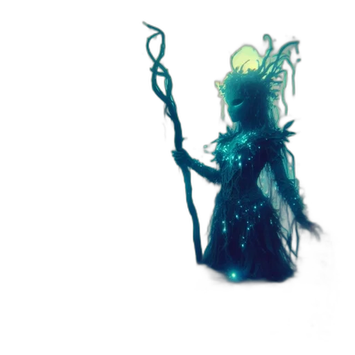 creature, staff, mask, dress, concept art, fantasy art, pixel art, 3d render transparent PNG cut-out
