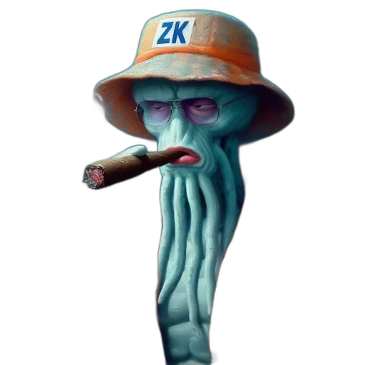 creature, hat, staff, concept art, pixel art, vaporwave, fantasy art, alien-like transparent PNG cut-out