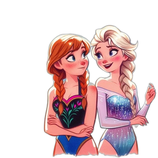 cartoon, concept art, pixel art, watercolor, underwater, fire, two, women transparent PNG cut-out