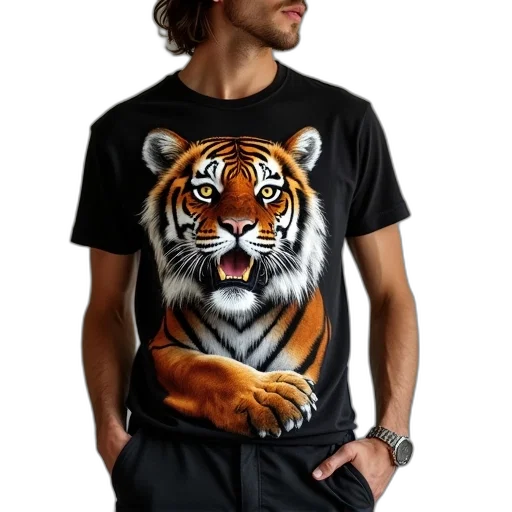 animal, photorealistic, fantasy art, tiger, print, tee, slim, fit transparent PNG cut-out