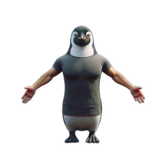 animal, creature, dress, 3d render, concept art, standing, penguin, wearing transparent PNG cut-out