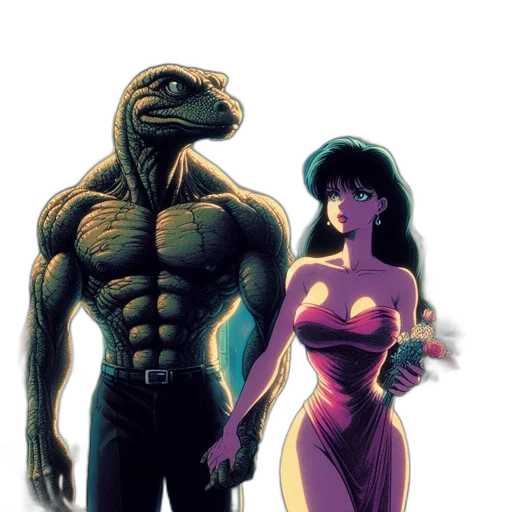 comic book art, concept art, vaporwave, fantasy art, underwater, outer space, dark, muscular transparent PNG cut-out
