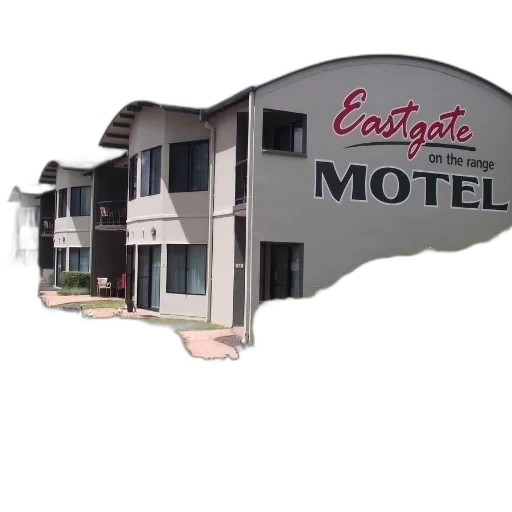 building, 3d render, photorealistic, eastgate, motel, situated, range, surrounded transparent PNG cut-out