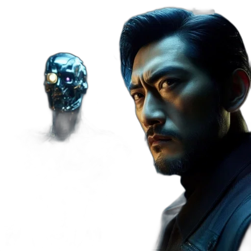 robot, face, mask, concept art, photorealistic, comic book art, cyberpunk, blue transparent PNG cut-out
