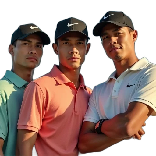 pastel, four, photos, young, men, golf, shirts transparent PNG cut-out