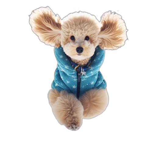 jacket, staff, 3d render, photorealistic, playful, fluffy, dog, blue transparent PNG cut-out