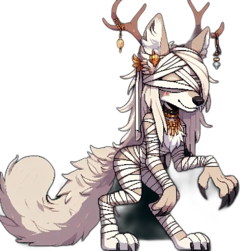 creature, staff, animal, concept art, pixel art, fantasy art, anime, monochrome transparent PNG cut-out