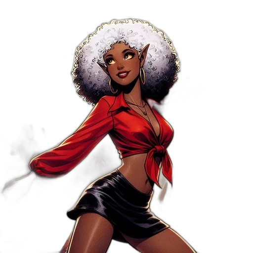 comic book art, concept art, fantasy art, cartoon, red, elfin, woman, dances transparent PNG cut-out