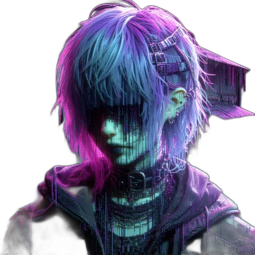 face, robot, mask, staff, cyberpunk, concept art, fantasy art, vaporwave transparent PNG cut-out