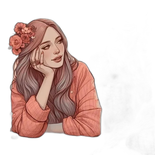 flower, face, watercolor, concept art, photorealistic, pixel art, pastel, red transparent PNG cut-out