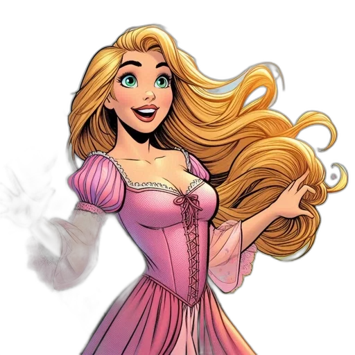 dress, hair, staff, cartoon, comic book art, concept art, fantasy art, young transparent PNG cut-out