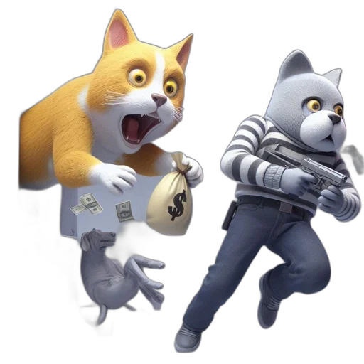 concept art, 3d render, cartoon, anthropomorphic, cats, engage, chaotic, scenario transparent PNG cut-out