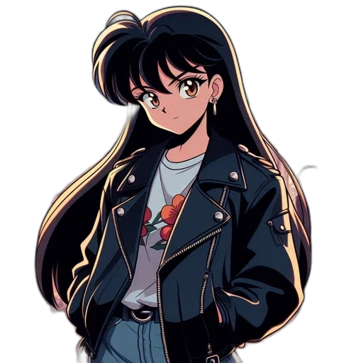 jacket, staff, hair, anime, vaporwave, cartoon, pixel art, neon lights transparent PNG cut-out