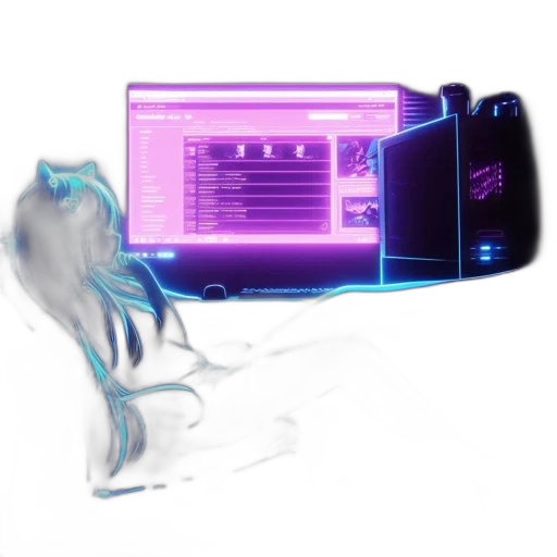 hair, robot, weapon, creature, vaporwave, cyberpunk, concept art, 3d render transparent PNG cut-out