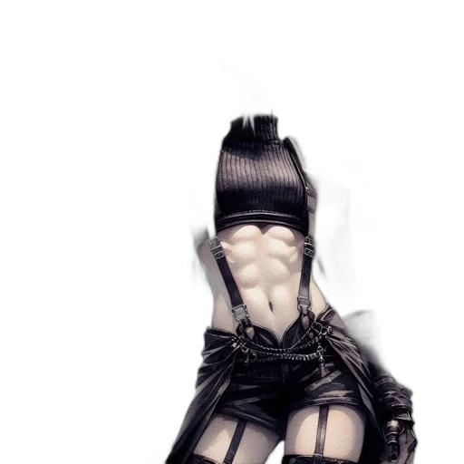 dress, shoes, weapon, mask, photorealistic, cyberpunk, concept art, 3d render transparent PNG cut-out