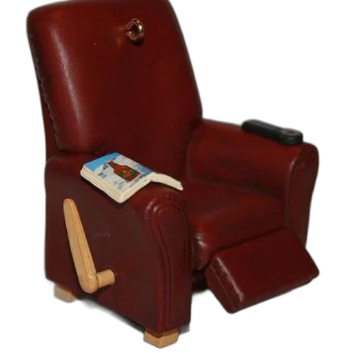 furniture, staff, 3d render, miniature, red, recliner, book, remote transparent PNG cut-out