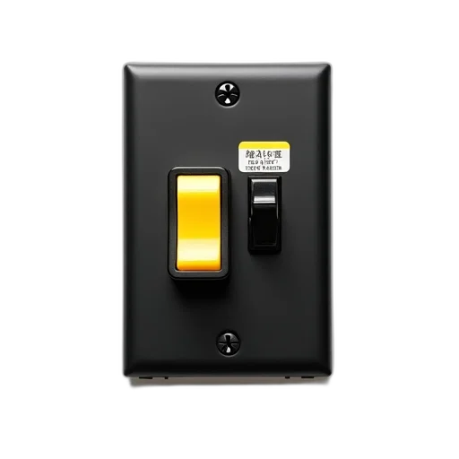 3d render, black, electrical, switch, yellow, label, front, featuring transparent PNG cut-out