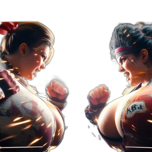 weapon, concept art, comic book art, 3d render, anime, two, female, fighters transparent PNG cut-out