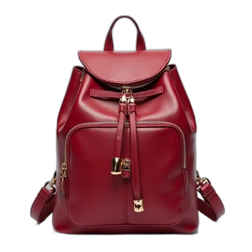 red, fashionable, women, backpack transparent PNG cut-out