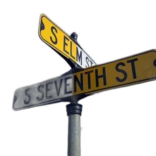 3d render, city street, street, sign, intersection, elm, seventh transparent PNG cut-out