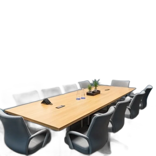 furniture, staff, 3d render, conference, room, long, wooden, table transparent PNG cut-out