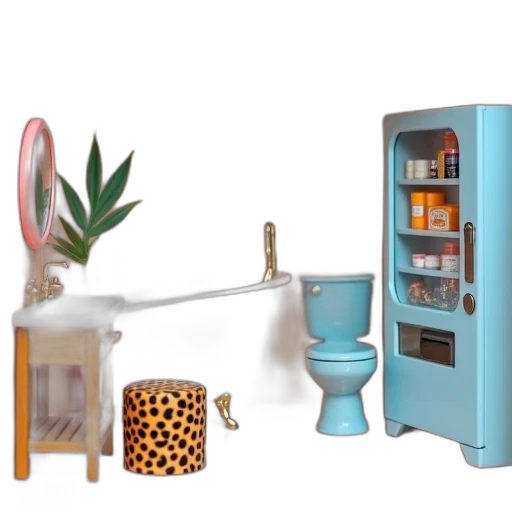 furniture, 3d render, concept art, vaporwave, pastel, colorful, blue, dollhouse transparent PNG cut-out