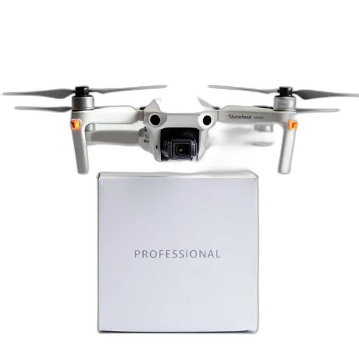 robot, white, drone, blue, orange, propeller, hovering, above transparent PNG cut-out