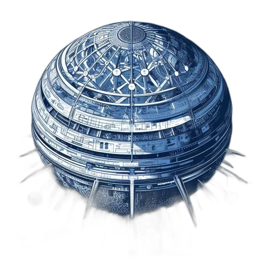 building, weapon, umbrella, crown, concept art, 3d render, outer space, schematic transparent PNG cut-out