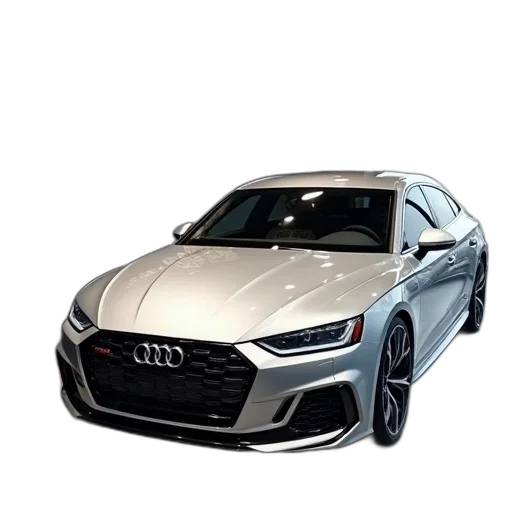 car, 3d render, photorealistic, concept art, silver, audi, parked, showroom transparent PNG cut-out