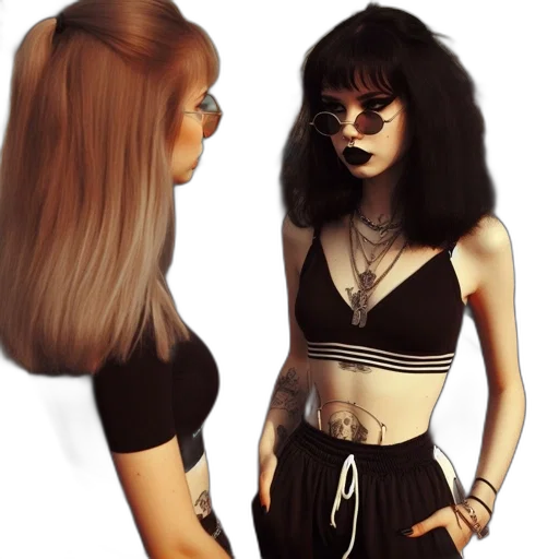 hair, photorealistic, concept art, 3d render, vaporwave, dark, monochrome, two transparent PNG cut-out