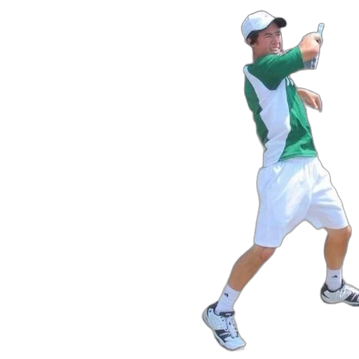 photorealistic, 3d render, man, green, white, shirt, playing, tennis transparent PNG cut-out