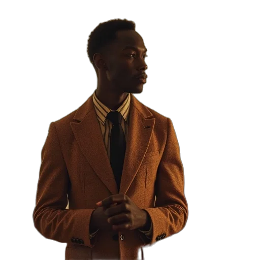 jacket, staff, face, earth tones transparent PNG cut-out
